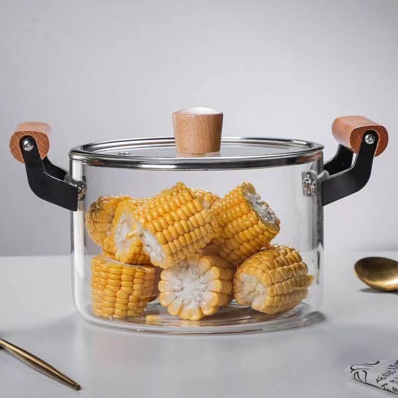 Glass Pot, High Borosilicate, Wooden Handle, Soup Pot, Stew Pot, Household Transparent Soup Pot, Double-Handle Soup Pot, Large Capacity, Electric Ceramic Stove Glass Pot