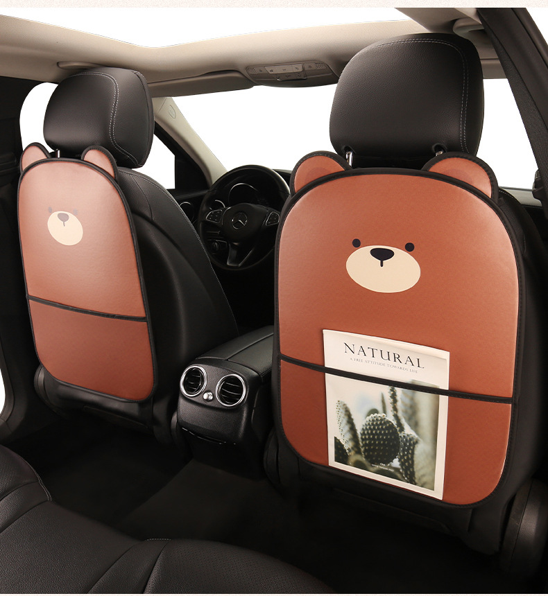 Female Cute Cartoon Car Seat Back Anti-Kick Pad Car Seat Rear Anti-Fouling Pad with Storage Belt Cross-Border Car Products