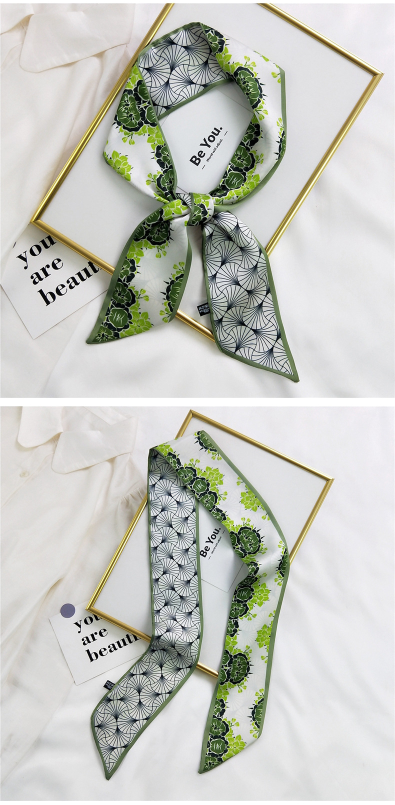 20g Weight Silk Scarf Classification Travel Occasion Unisex Gender Sweet Style Khaki, Multicolor, Dark Blue, White, Red, Green, Blue, Yellow, Black Color Fashion Silk Scarf Hair Tie 35