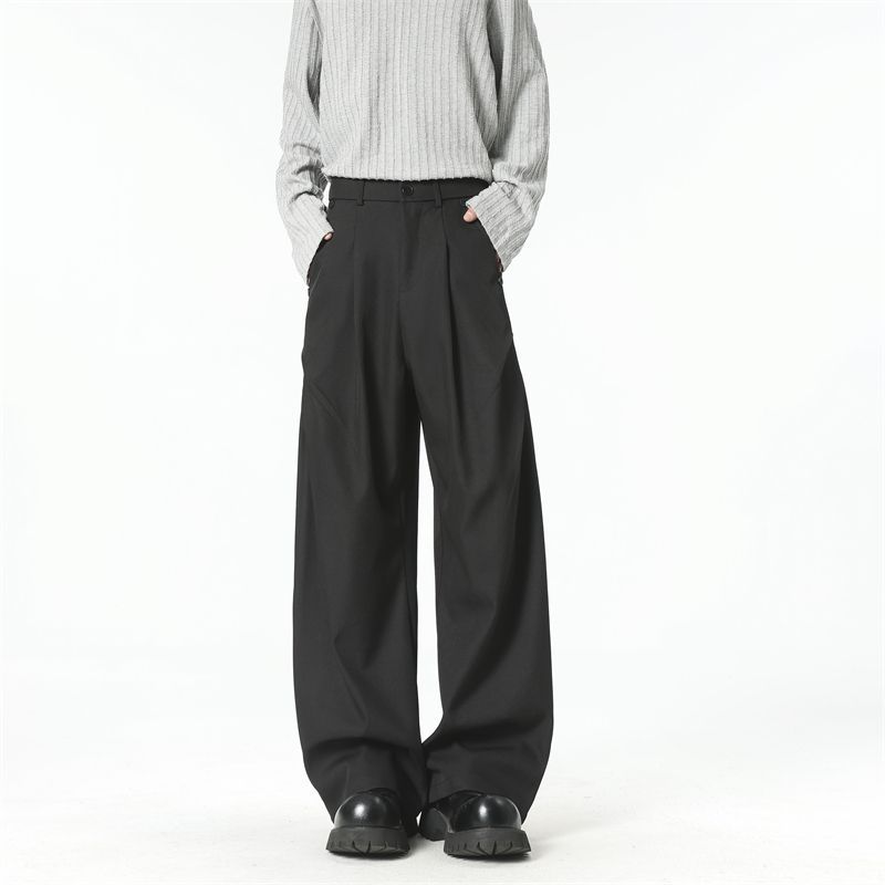 New Thickened Dress Pants for Autumn and Winter, Loose Floor-Length Casual Trendy Semi-Elastic Straight-Leg Scimitar Pants for Men