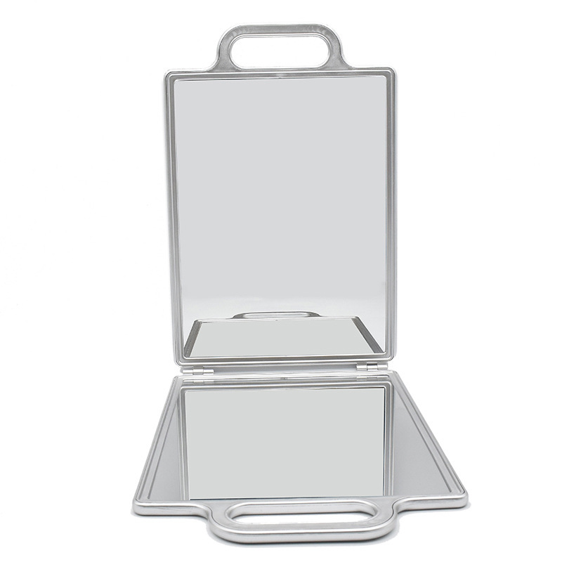Peluquería plegable material de aluminio de doble cara de maquillaje salón de pelo hogar espejo retrovisor cuadrado blanco rayado espejo de doble cara