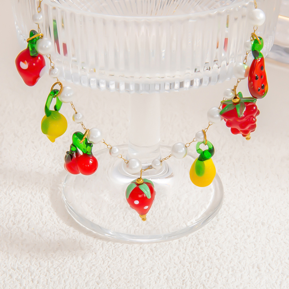 17g Weight PVD Coated Gold Plating Process 18K Gold Plated Plating Material Glass, Titanium Steel Pendant Material Pendant Necklace Classification Titanium Steel Chain Material Beaded Chain, Paperclip Chain, cable chain Chain Type 1 Piece Quantity Casual, Daily Occasion Glass, Titanium Steel Material Cherry, Heart Shape, Strawberry Pattern Women's Gender Plating Design Cute Style Gold Color Cute Cherry Heart Shape Strawberry 18K Gold Plated PVD Coated Glass Titanium Steel Beaded Chain Paperclip Chain Cable Chain Pendant Necklaces Wholesale 8
