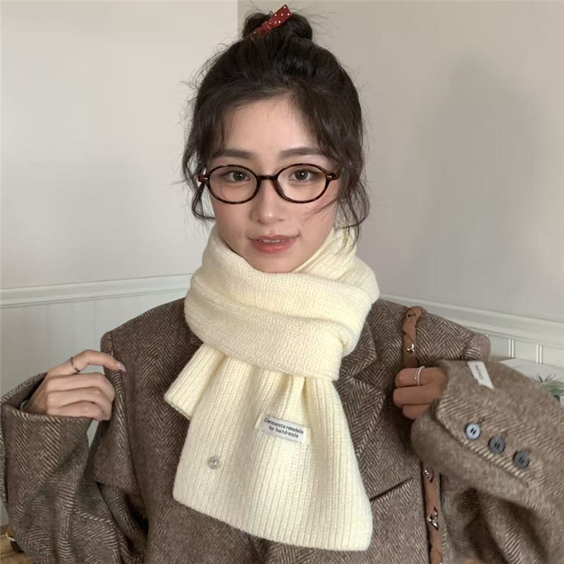 韩系仿羊毛针织毛线围巾女秋冬氛围感显白加厚保暖纯色围脖情侣款|undefined