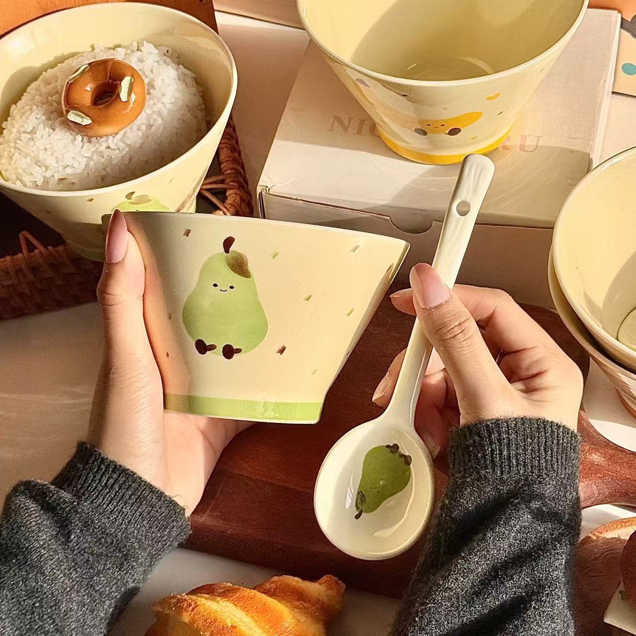 [Green Pear] 5-inch bucket bowl + exclusive spoon