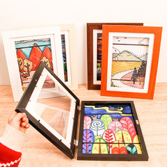 歐美熱品A4尺寸兒童長方形磁吸翻蓋畫框儲存式畫紙畫框木質相框