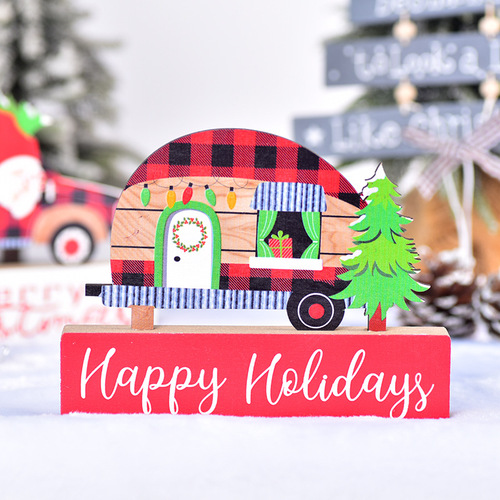 New Christmas Decorations, Hand-painted Wooden Ornament, Christmas Car with Rudolph Pattern, Faceless Santa Figure Christmas Ornament
