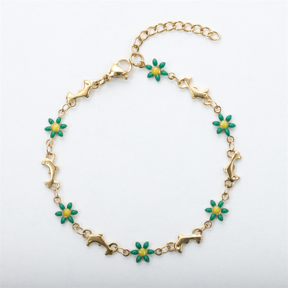 Women's Gender Enamel Design Pastoral Flower 304 Stainless Steel Bracelets In Bulk