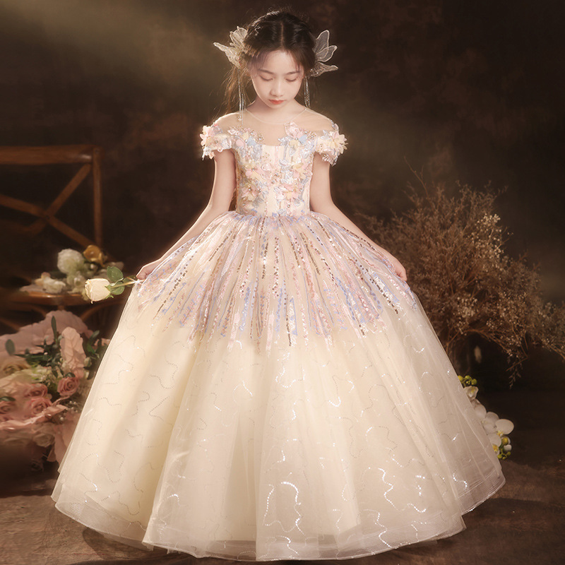 子供用ドレスプリンセススカート司会者パフォーマンス森系女の子ドレス超仙洋気子供誕生日ピアノ演奏|undefined