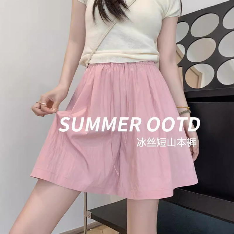 Summer Thin High Waist Wide Leg Casual Ice Silk Shorts Women's Five-point Yamamoto Shorts Mid-length Pants for Small Outer Wear All-match
