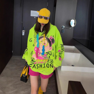 European Fashion Trend American Lollipop Little Girl Spring New Hooded Sweater Women's Mid-length Loose Hoodie