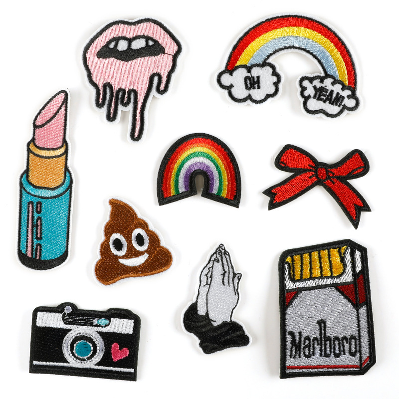 电脑绣花标章仔彩虹口红服装辅料欧美风个性补丁贴刺绣布贴徽章标
