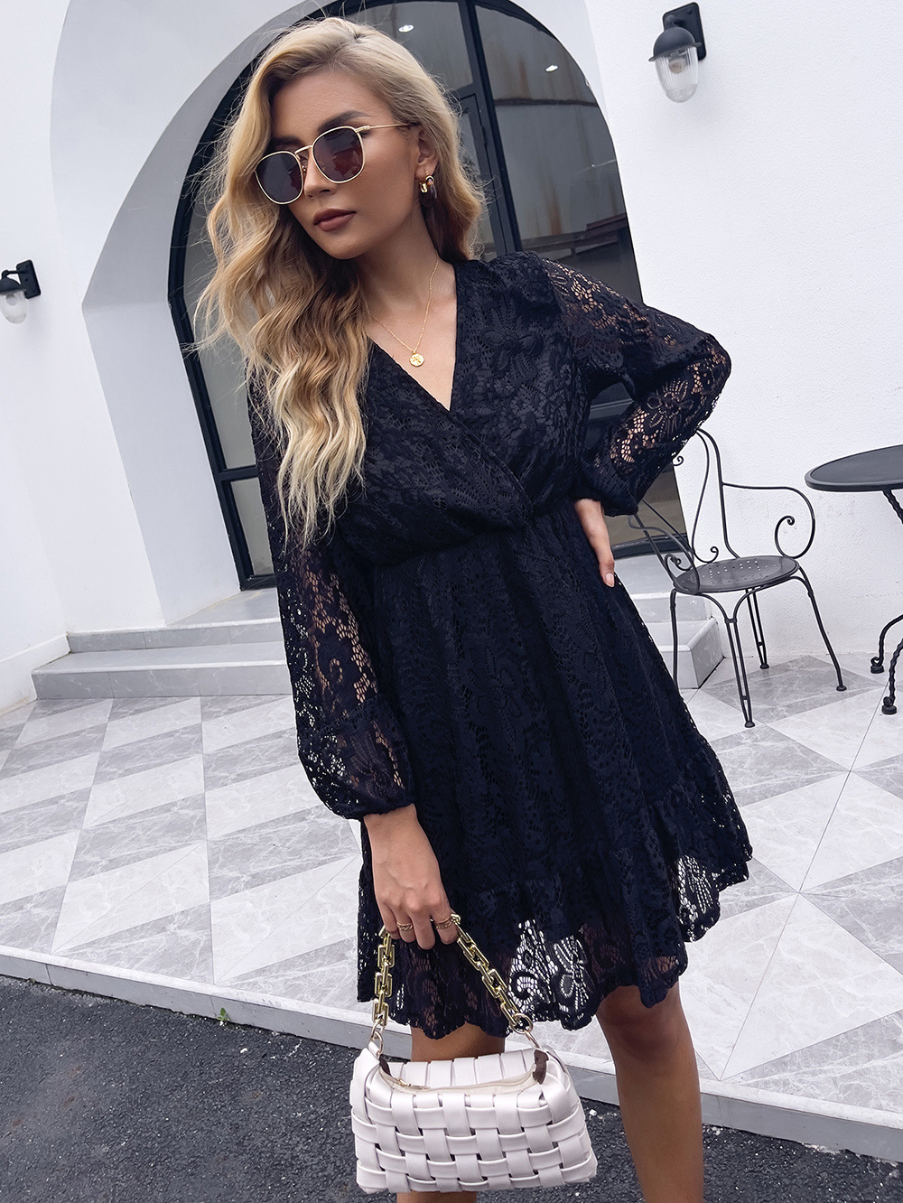 black high-waist long-sleeved dress Nihaostyles wholesale clothing vendor NSDF76448