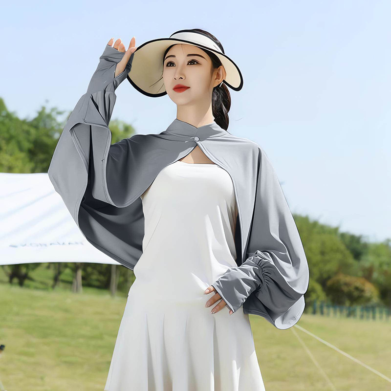 Ice Silk Sun Protection Clothing for Women, Cape Style, Summer Outerwear, Cycling Sunshade Shawl, Breathable Loose Long-Sleeved Jacket, Cardigan