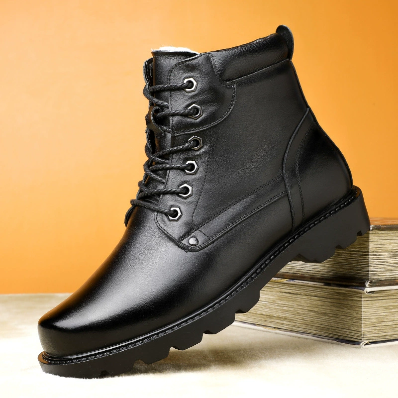Demi-season fleece keep warm boots, high leather footwear, soft sole