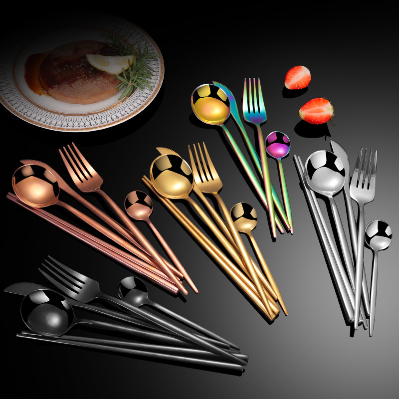 304 Stainless steel knife and fork spoon Portugal Western tableware Knife Fork Cutlery Coffee spoon colour Five-piece