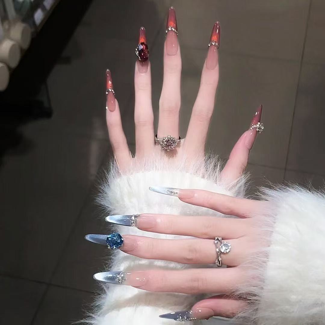 [Ojos de gato de dos colores] Estilo francés Ao Bing CP bicolor parpadeantes uñas de ojos de gato con temperamento y ambiente blanco puro hecho a mano