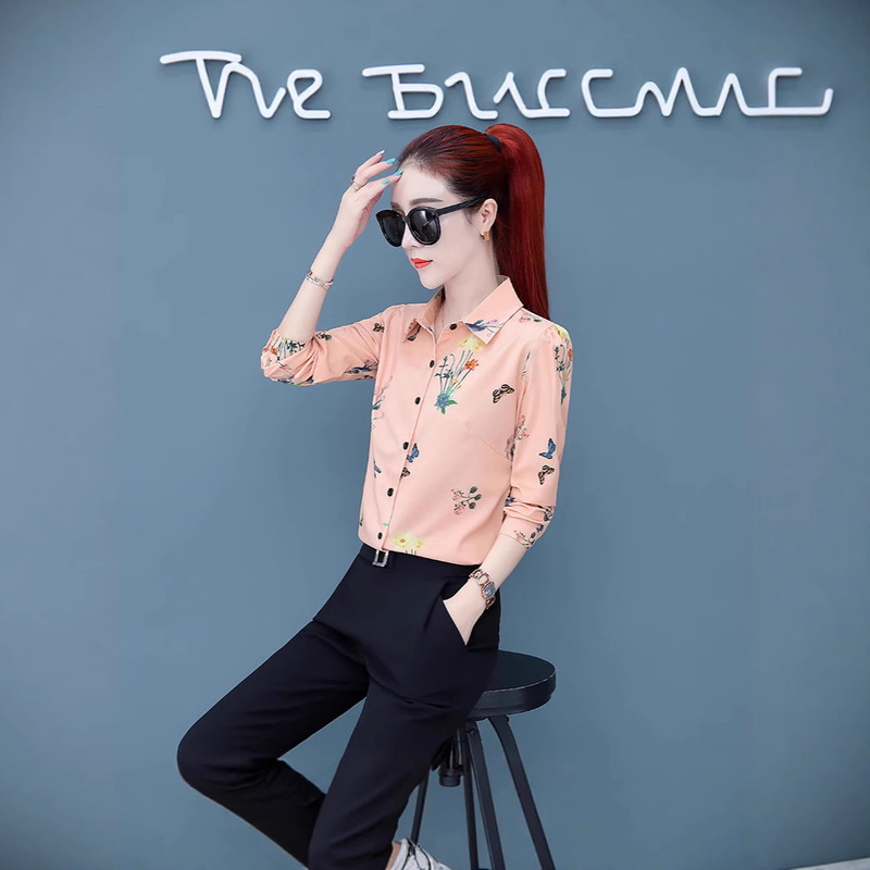 New Spring and Autumn Style Loose-Fitting Women's Long-Sleeved Shirt with Printed Pattern, Slimming and Versatile for Moms New Spring and Autumn Style Loose-Fitting Women's Long-Sleeved Shirt with Printed Pattern, Slimming and Versatile for Moms