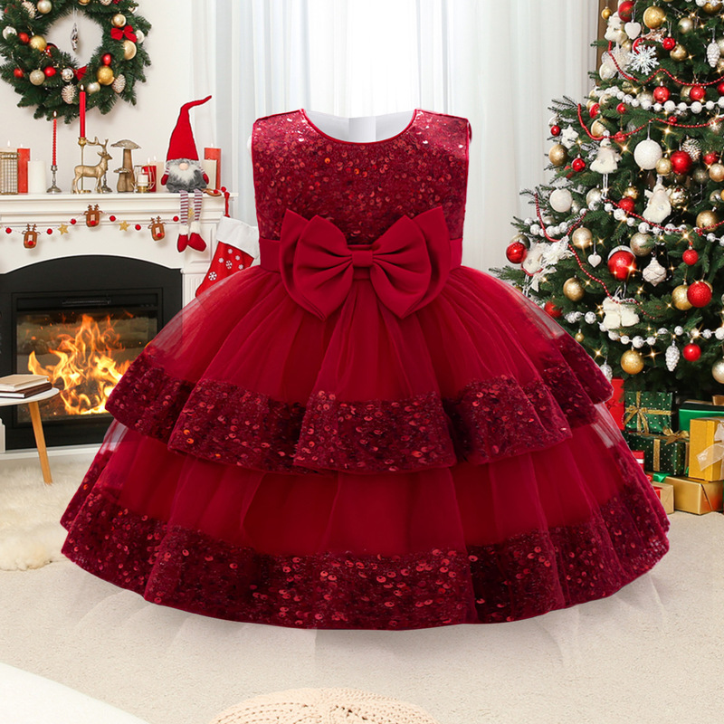 Cross-border New Christmas Dress Children's Dress Baby One-year-old Baby Sequin Princess Dress Girls' Performance Dress