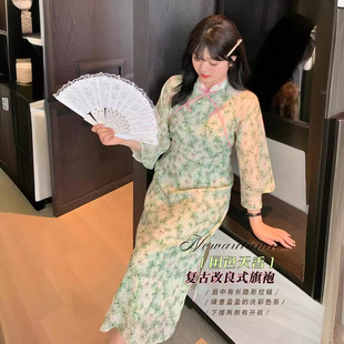 Beautiful Price K2453 Plus Size Women's Clothing Autumn Retro Improved Cheongsam Three-Quarter Sleeves Fat mm Chinese Style Dress
