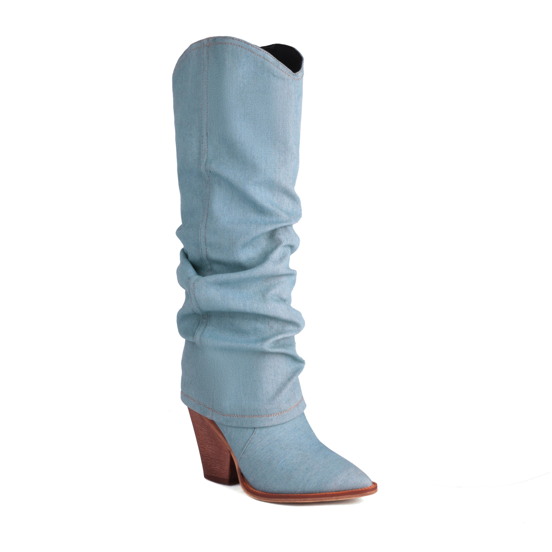 pointy toe chunky heel high tube boots