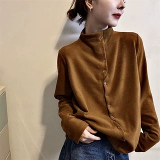 秋冬巨好看的上衣打底衫女半高领2026新款长袖感开衫百搭焦糖色无