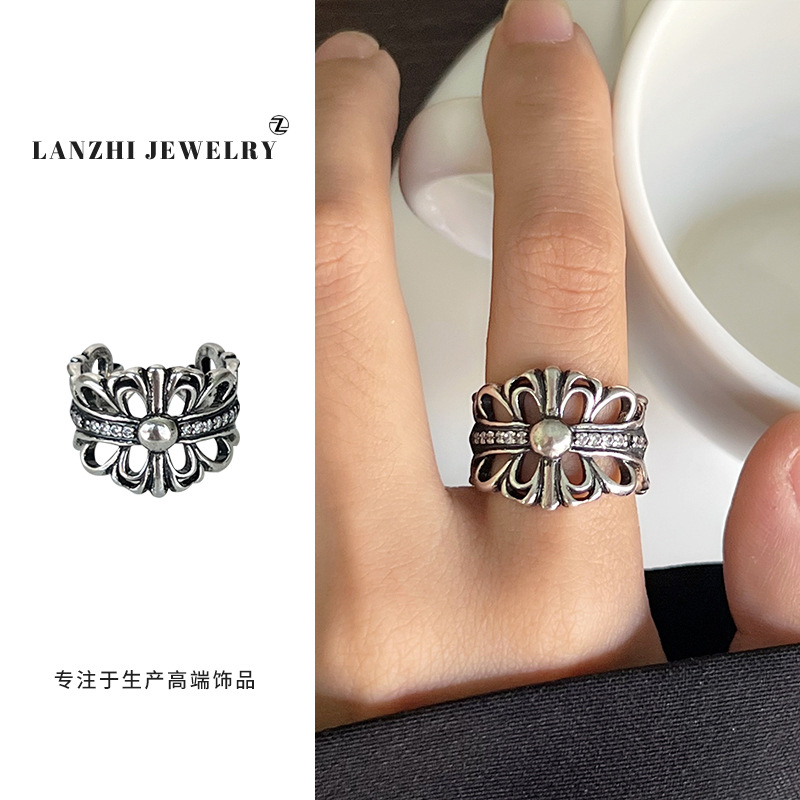 Lan Zhi 925 anillo de plata esterlina personalidad punk exagerado diseño joyería hip hop anillo abierto no desvanecimiento nicho