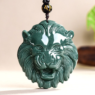 Natural A Goods Jade Blue Water Aggressive Lion King Atmospheric Zodiac Dragon Pendant Glutinous Jade Men's Pendant Necklace