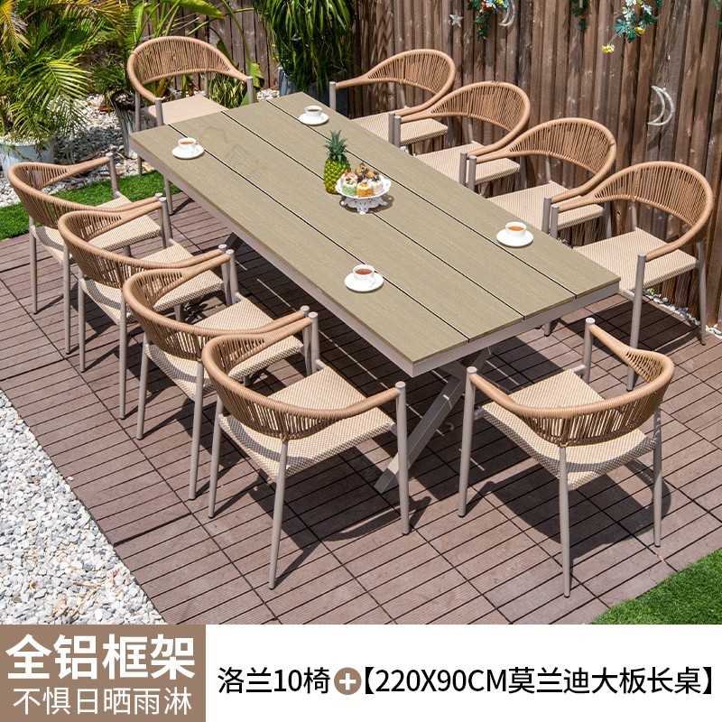 Mesas y sillas al aire libre patio de madera de plástico terraza jardín silla de mimbre balcón madera anticorrosiva al aire libre mesa de comedor de ocio combinación de ratán