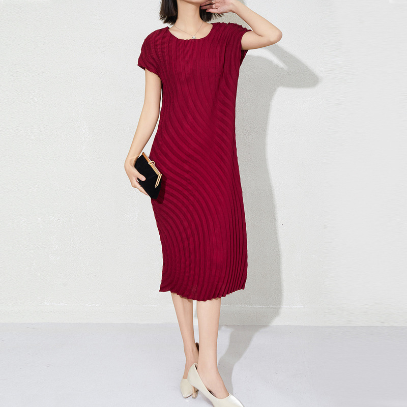 Counter quality water ripple annual ring radian dress summer new three house all-match commuter fashion short sleeve long skirt