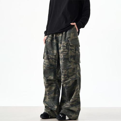 American Retro Large Pocket Camouflage Work Pants for Men High Street Loose Straight Leg Wide Leg Casual Pants 2025 Street Style
