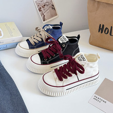 爆款厚底帆布鞋女圆头小白鞋百搭2025年夏季薄款高邦板鞋6679