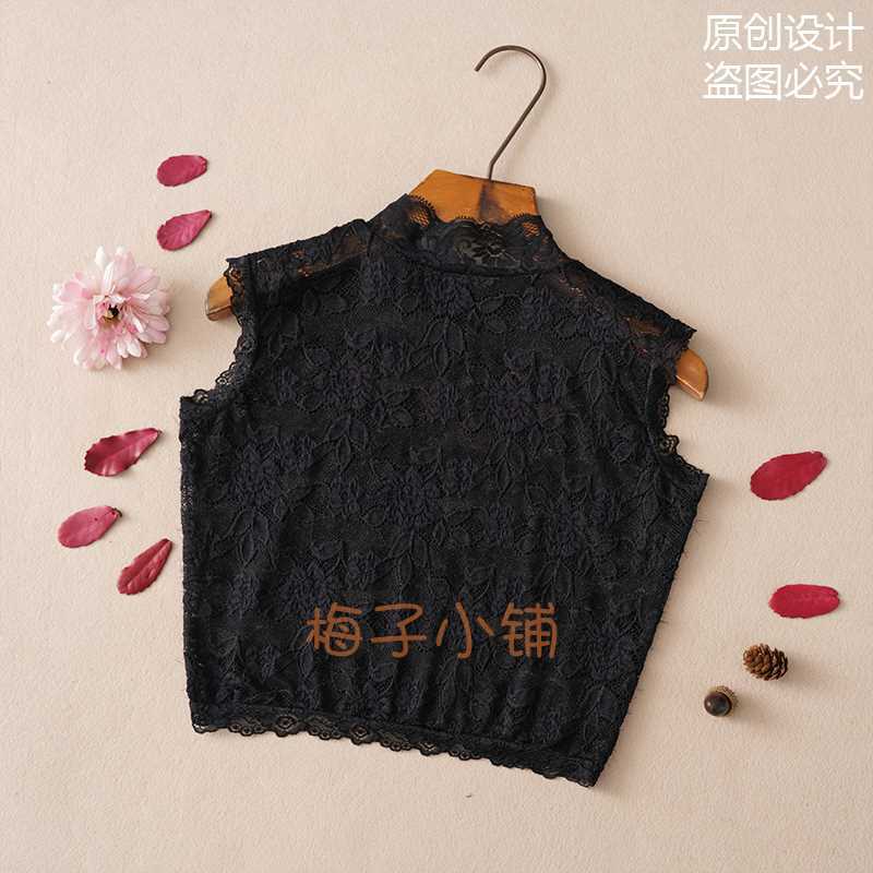 Universal elastic short false collar sleevless, lace dress, high collar