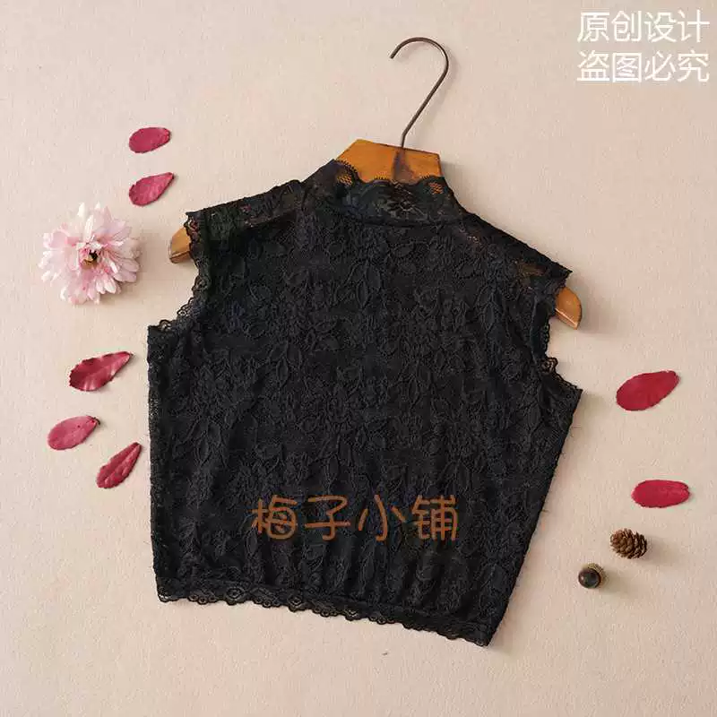 Universal elastic short false collar sleevless, lace dress, high collar