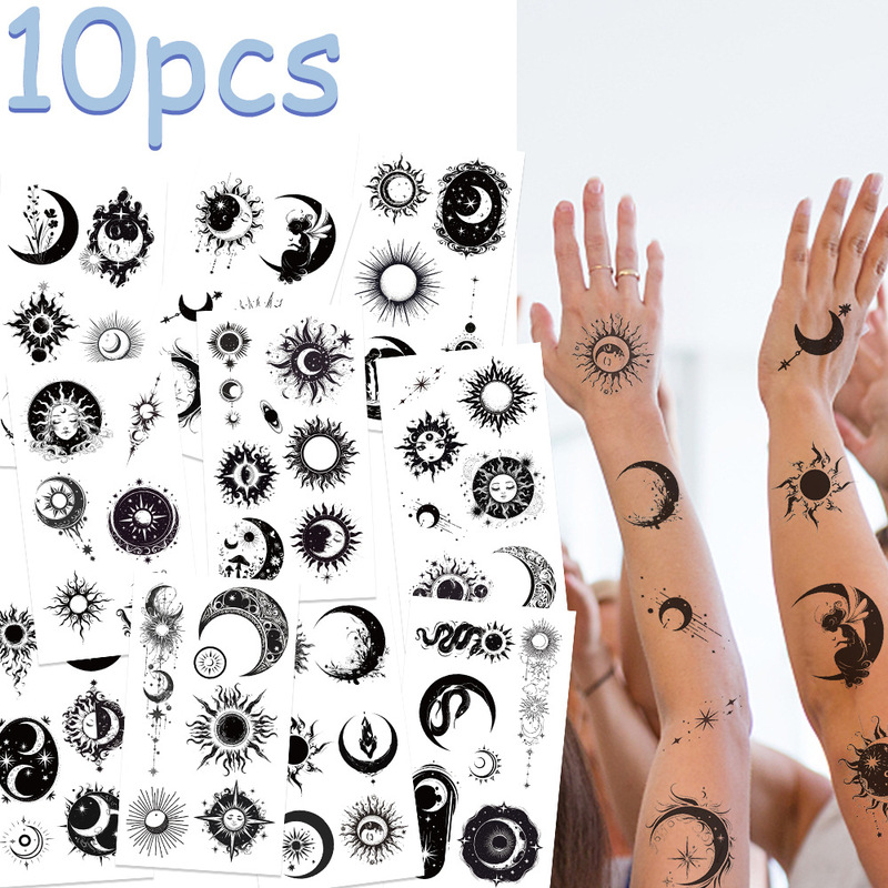 10 Cross-border New Sun and Moon Black and White Advanced Tattoo Stickers Boy Party Funny Party Gift Face