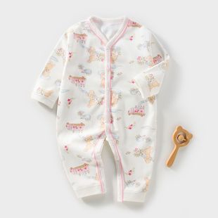 Newborn One-Piece Pure Cotton Seamless Spring and Autumn Baby Pajamas, Shirts, Rompers, Infant Crawling Clothes, Safety Category a