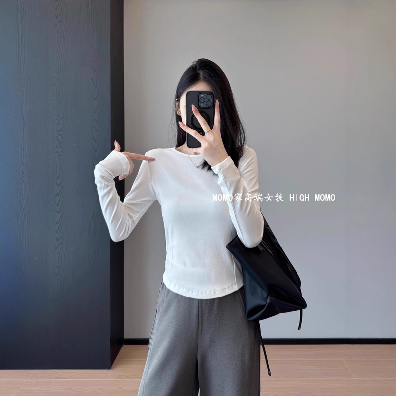 GU951瘦腰tee！拼接鱼骨线设计感修身显瘦长袖内搭T恤上衣女打底|undefined