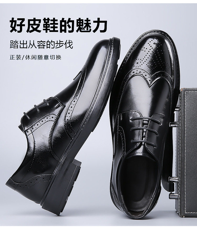 Giày da nam công sở kiểu brogue mũi tròn thắt dây — Màu nâu, Màu đen chi tiết 8