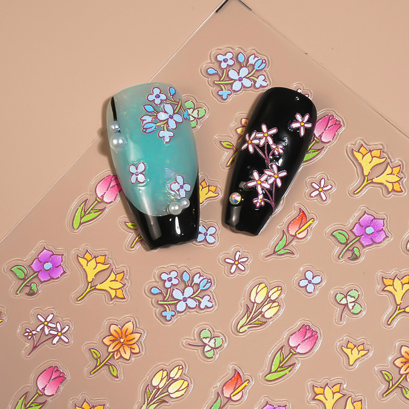 Redanco5D Embossed Ins Popular Cartoon Nail Art Stickers Cute Lily Flower Stereo Nail Stickers Dr1417