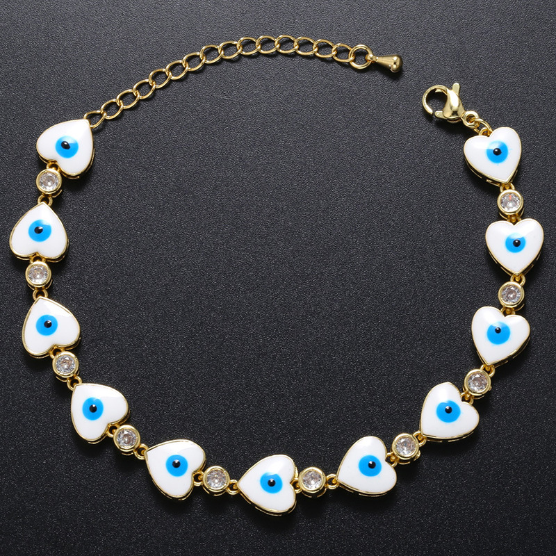 Fashion Devilu0027S Eye Heart Shape Copper Bracelets Enamel Inlay Artificial Gemstones Copper Bracel
