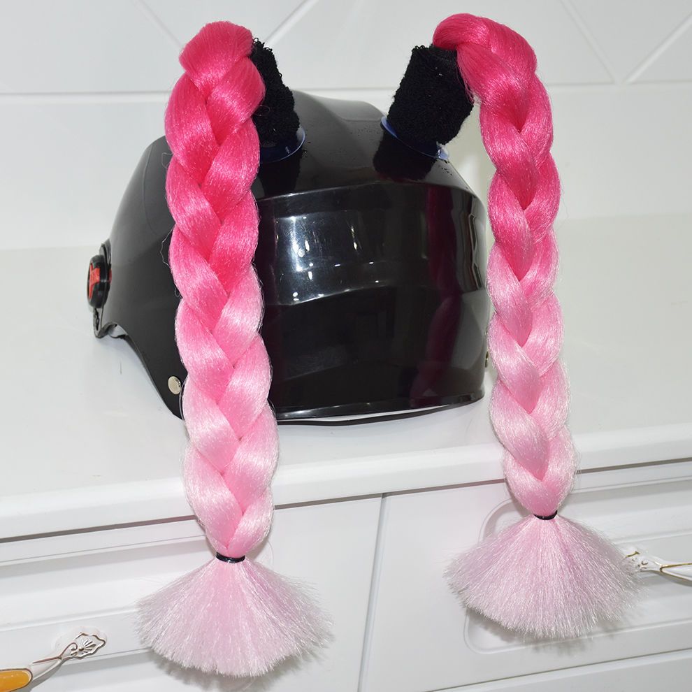 Helmet with Dreadlocks, Braids, Double Ponytails, Full Helmet, Delivery Rider, Motorcycle Decoration