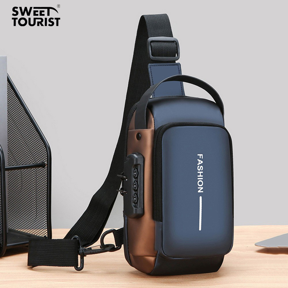 跨境斜跨包男款高级感胸包户外防水单肩背包轻便手机证件护照包