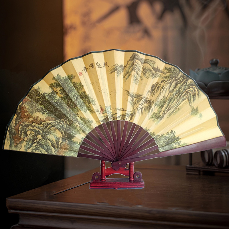 Vento chino imitación de seda de madera roja 7 pulgadas 8 pulgadas 9 pulgadas 10 pulgadas ventilador masculino lugar escénico conmemorativo ventilador de regalo ventilador publicitario