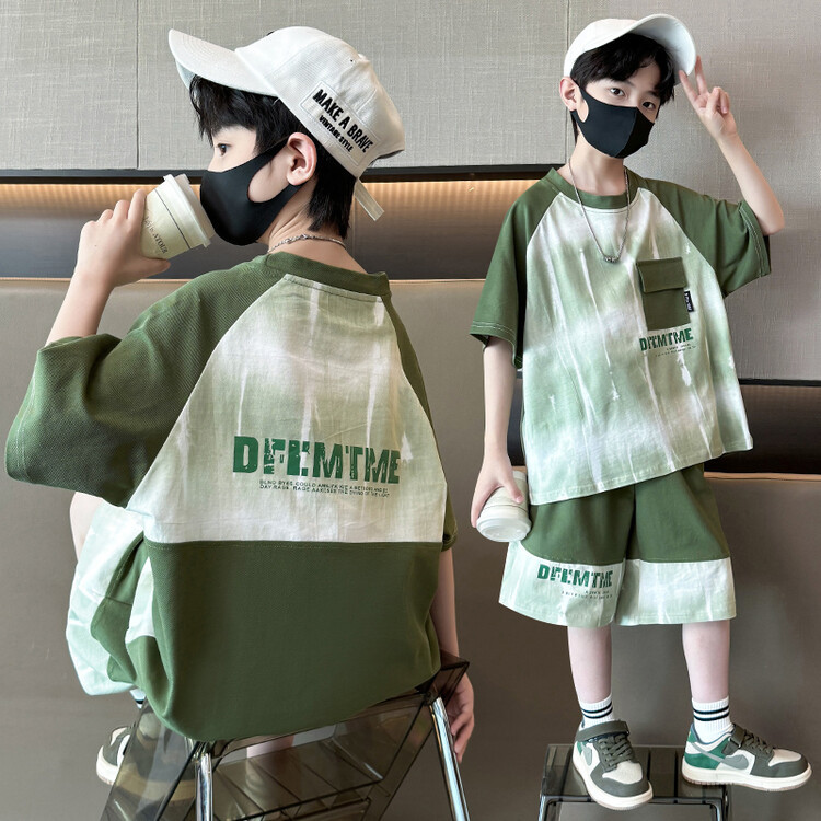 5071 Traje de verano para niños 2025 Nuevo verano Niños medianos y grandes Niños Ropa deportiva de manga corta para niños