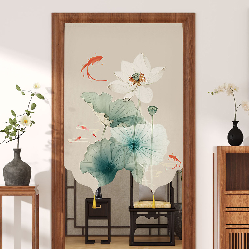 Middle Ancient Style Special-Shaped Door Curtain Advanced Sense Half Curtain Living Room Tea Room Peep-proof Partition Curtain Bathroom Hole-free Shelter Curtain