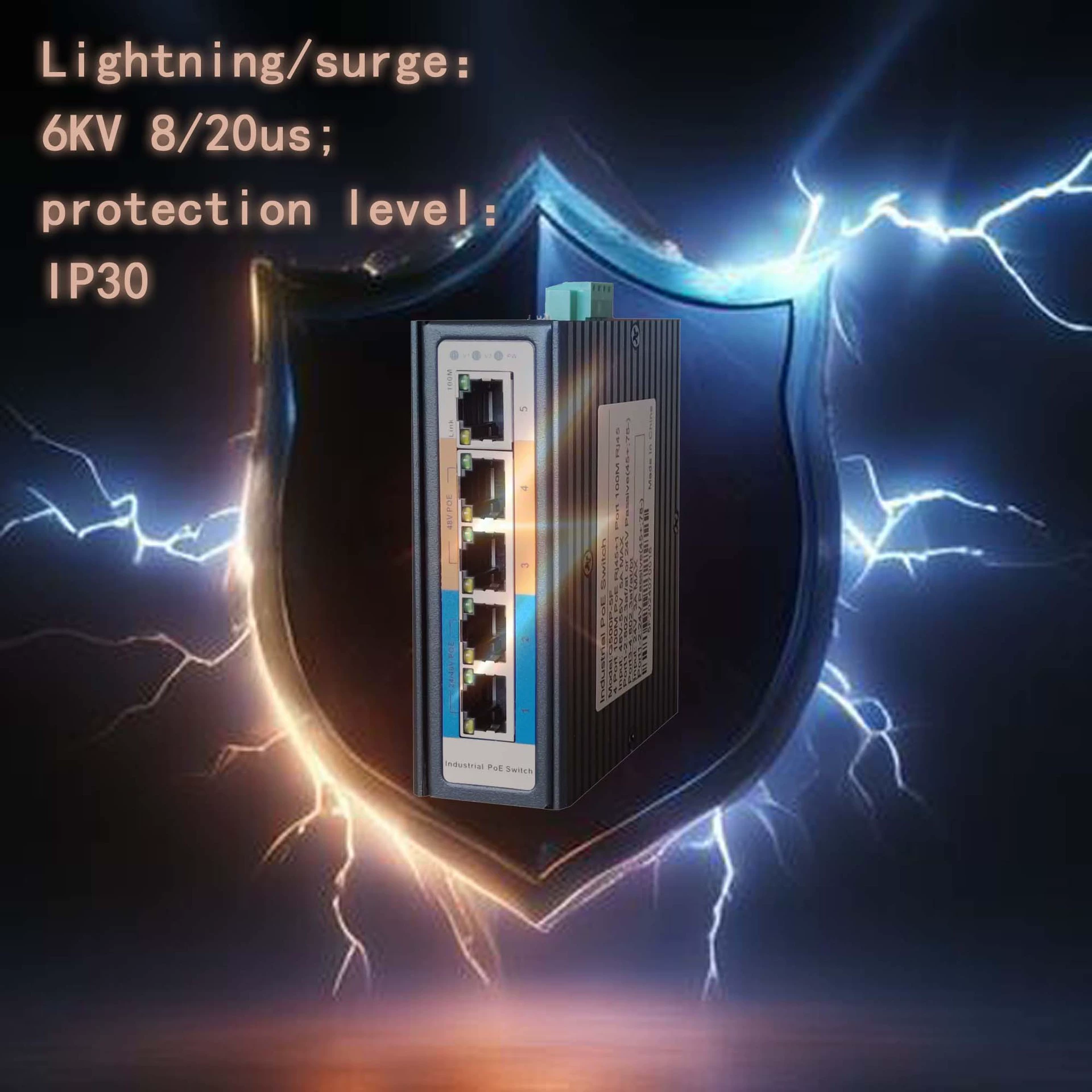 100M 5-портовый адаптивный коммутатор POE промышленного класса 24/48 В