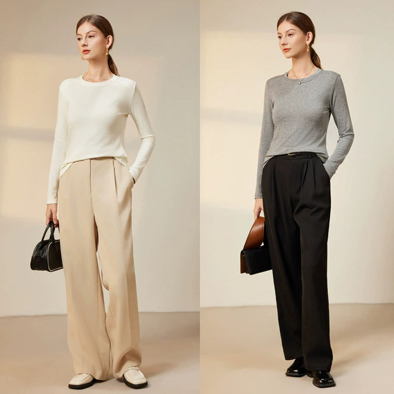 Tiansi шерстяная ацетат с длинными рукавами Мягкая мягкая футболка с длинными рукавами женская 25 весенняя новая нижняя рубашка