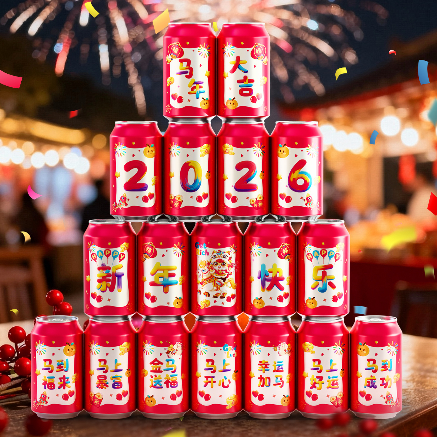 Pegatinas Decorativas para Botellas de Cola Autoadhesivo para Festival de Primavera y Banquete de Fin de Año