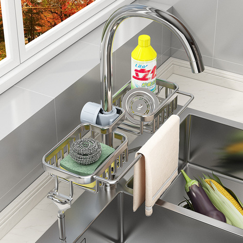 Kitchen faucet rack, sink rack, dishwashing sink, steel ball rag storage artifact, sponge drain rack