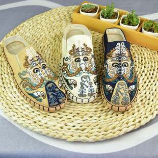 Chinese Style Slippers with Melaleuca Bottom Men's Baotou Slippers with Beef Tendon Soft Bottom Slip-on Casual Old Beijing Cotton and Linen Cloth Slippers
