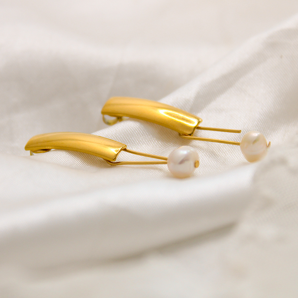 Rectangle Pattern Women'S Gender 1 Pair Simple Style Rectangle Freshwater Pearl Titanium Steel Plating Drop Earrings